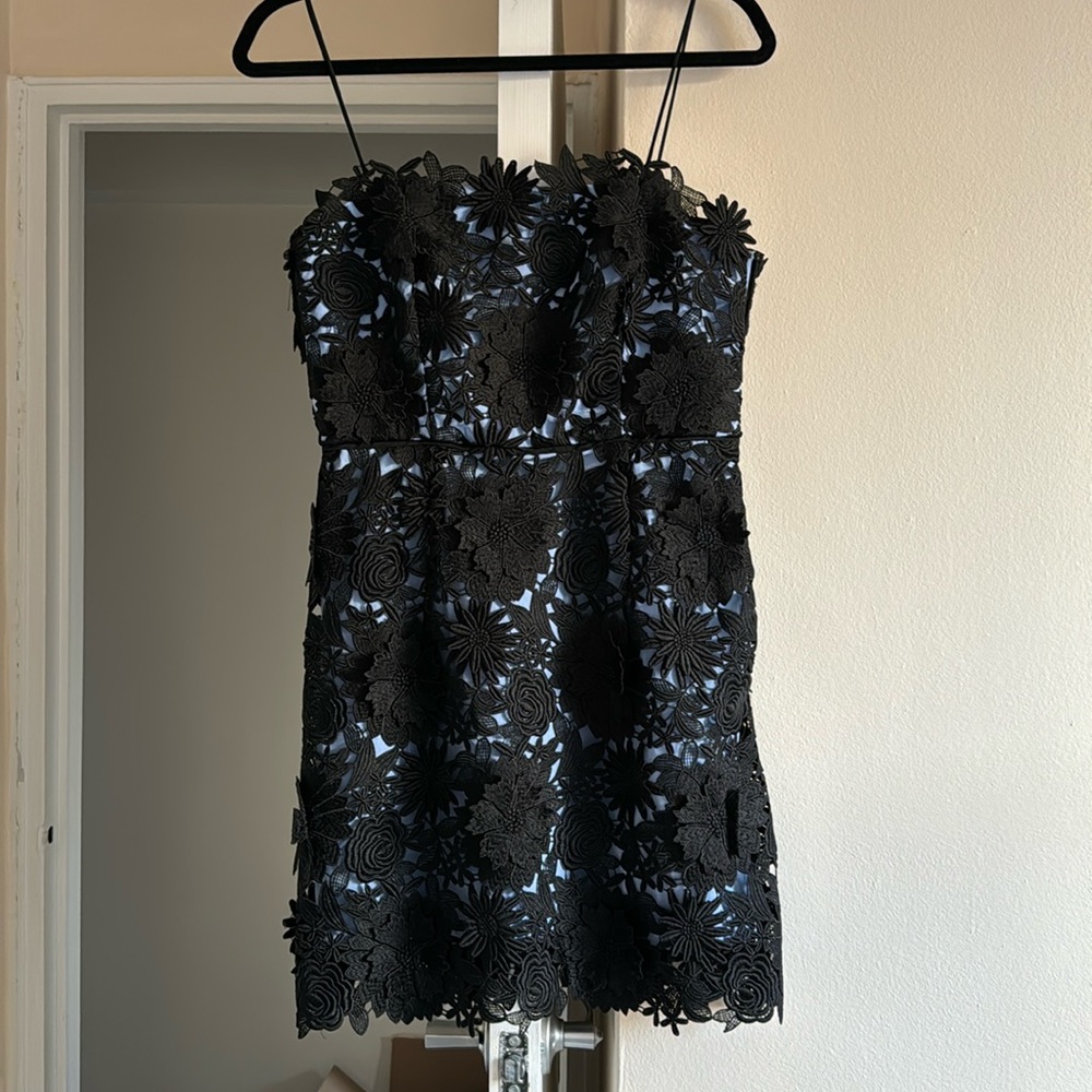 Milly Black Floral Applique Mini Dress